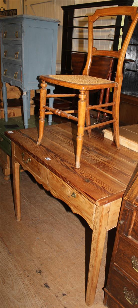 Pitch pine two drawer side table and a Victorian cane seated side chair (2)